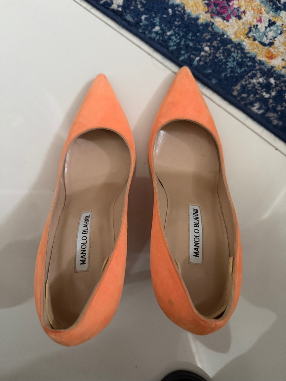 Manolo Blahnik Coral Orange Suede Pointed-Toe Pumps